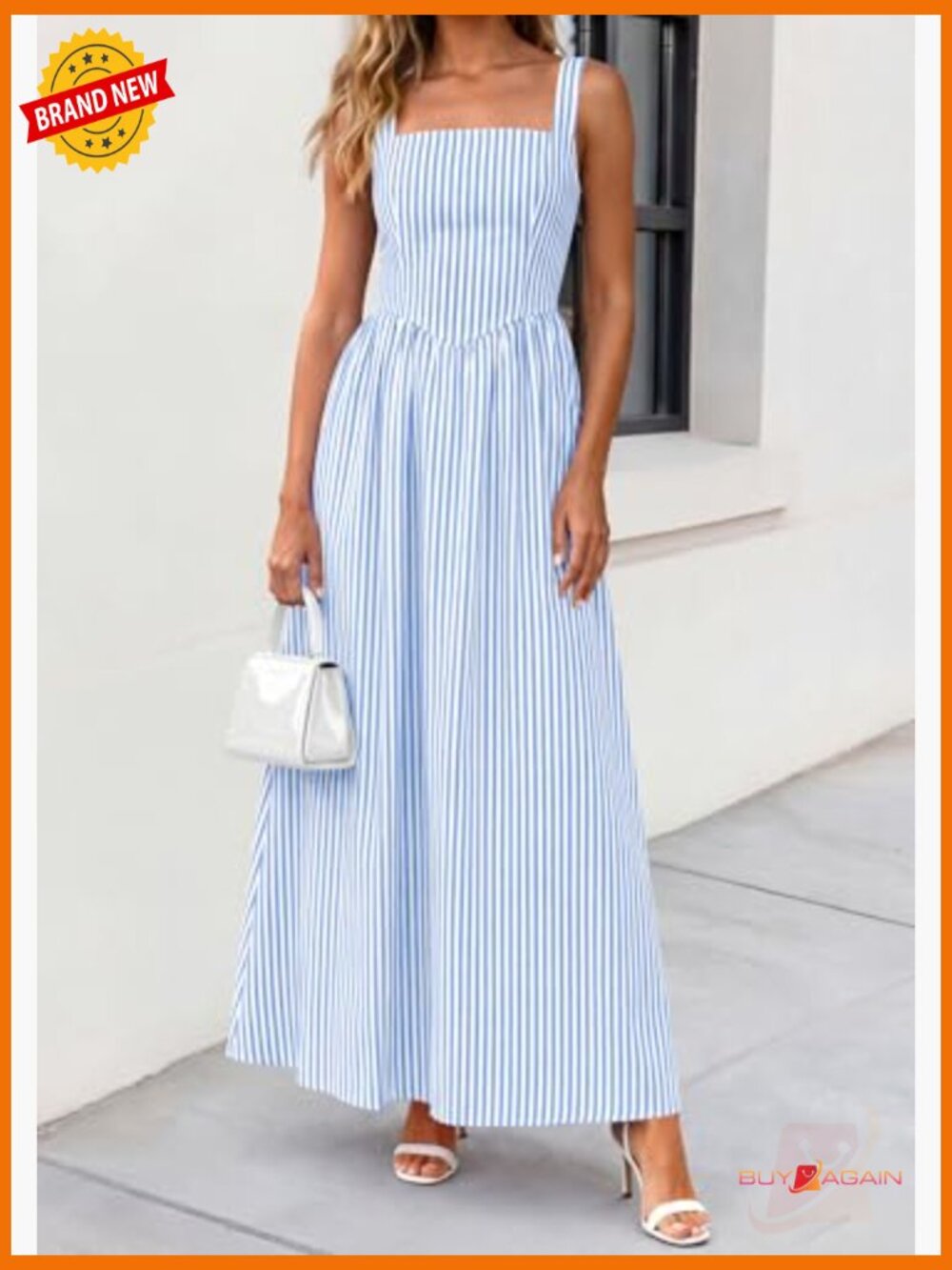 Maxi Dress Summer Striped Sundress Smocked A Line Long Flowy Beach Vacation - Picture 6 of 7